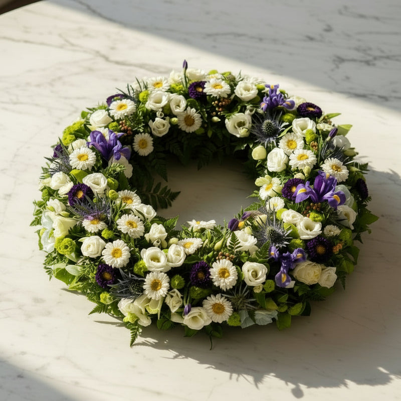 Send Condolence Round Wreath Flowers to India - Delivery