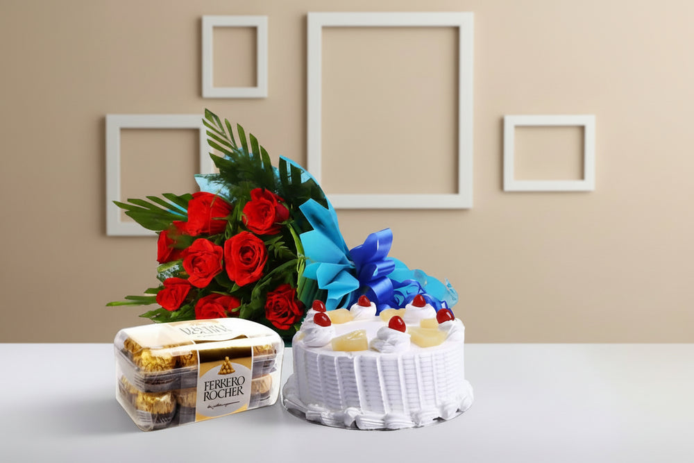 Best gift combo- cake, bouquet, chocolate box
