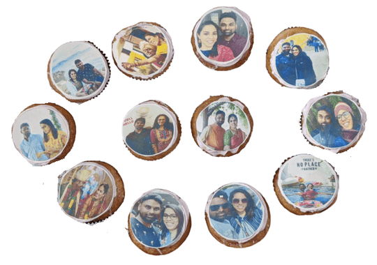 Photo Printed Cupcakes — individual printed photo-style panels; India