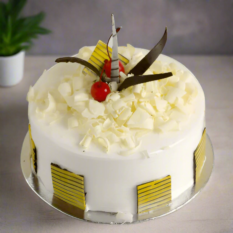 Order pineapple cakes with white forest topping in India