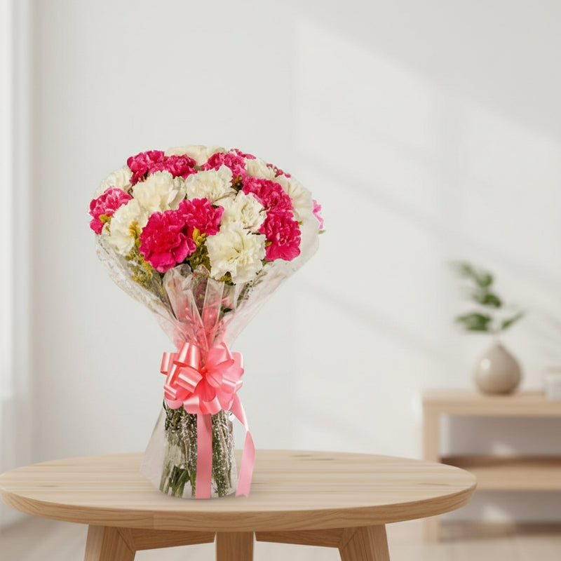 Send White Pink Carnations to India - Flower Delivery