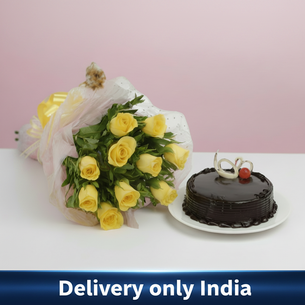 Yellow roses & chocolate cake - Gift Combo