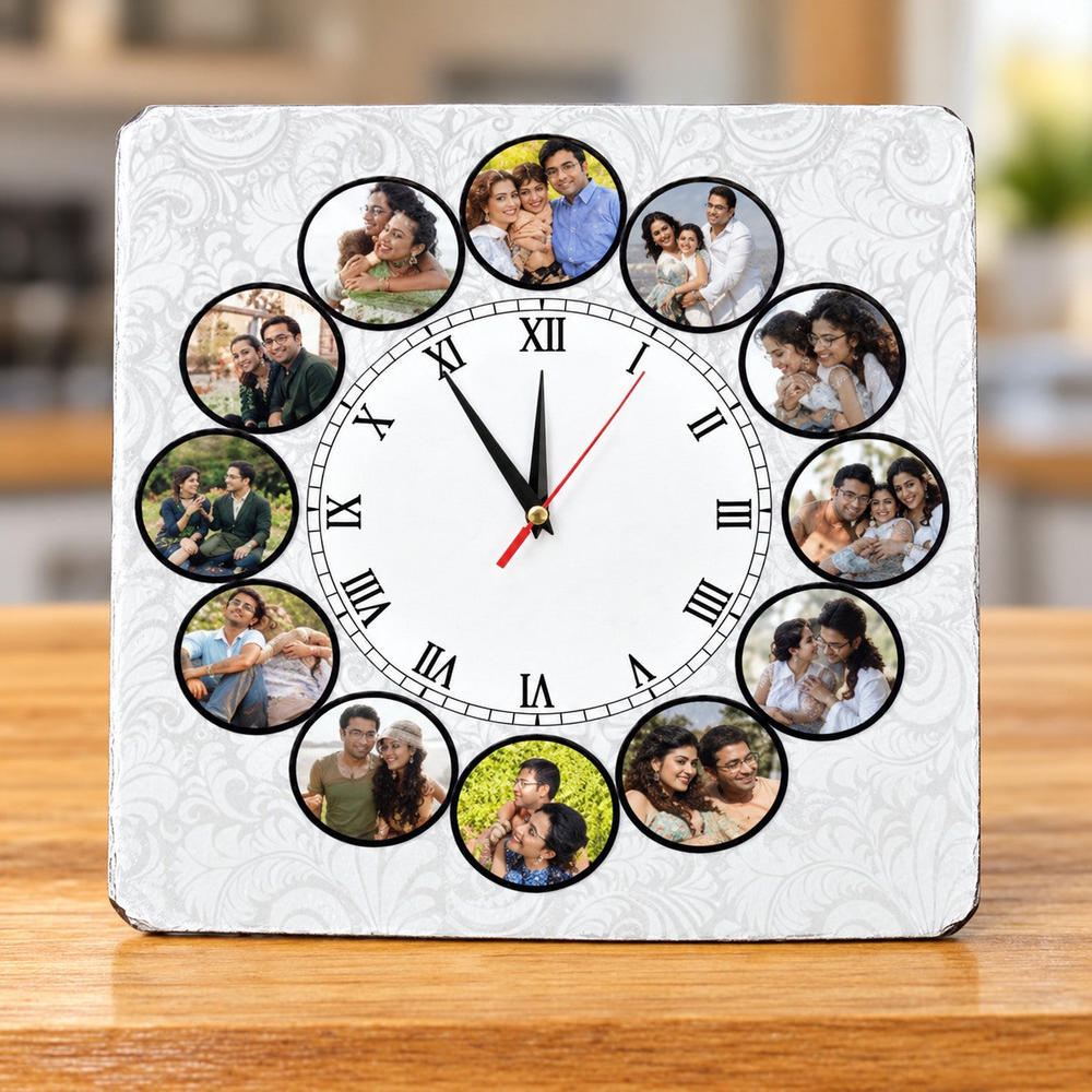 12 Photos Table Clock – India