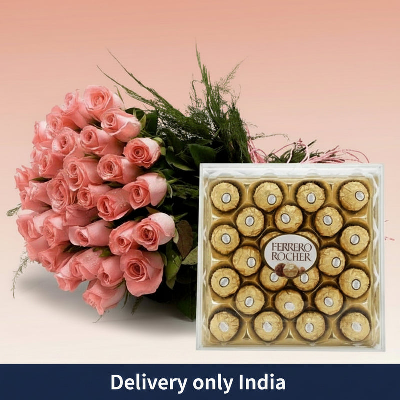 Pink Roses & Ferrero Rocher - India