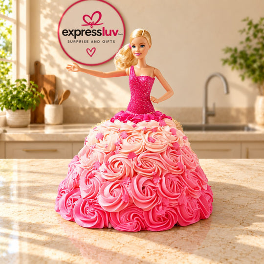 Best Barbie Doll Cake, photographed on a sunlit marble counter — delivery in India