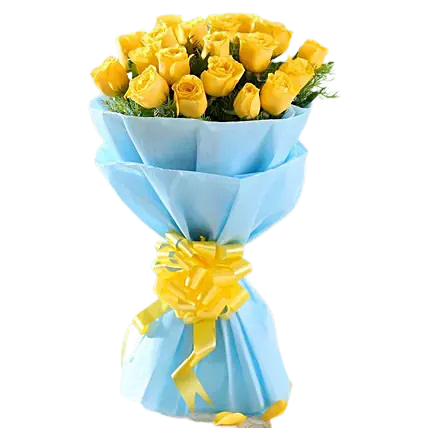 Yellow Roses in Blue Packing