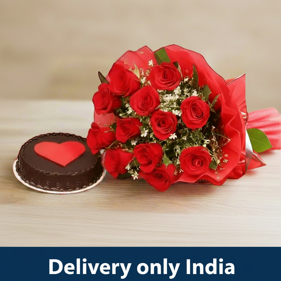 Red Roses & Chocolate Cake – India