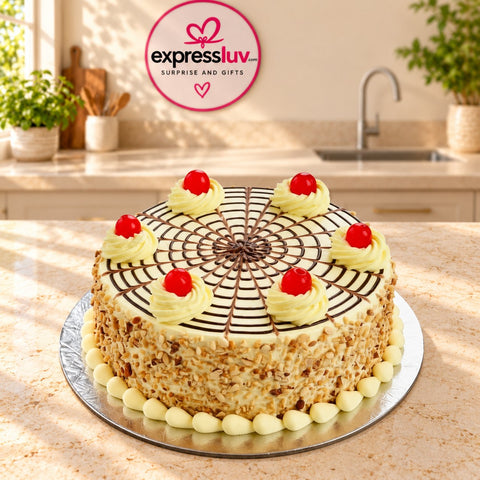 Butterscotch Yummy Cake, photographed on a sunlit marble counter — delivery in India