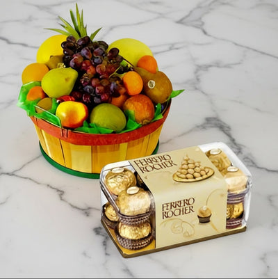 Fruit basket & ferrero rocher chocolate box