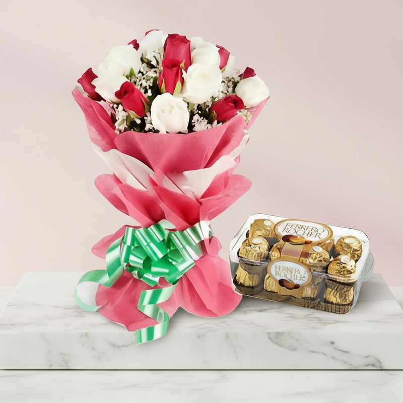 Ferrero and Mixed Roses Bunch - India
