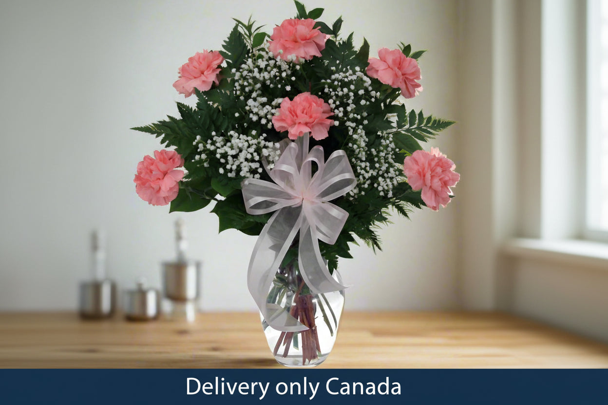 Pink Carnations Vase for Birthday – delivery in Canada