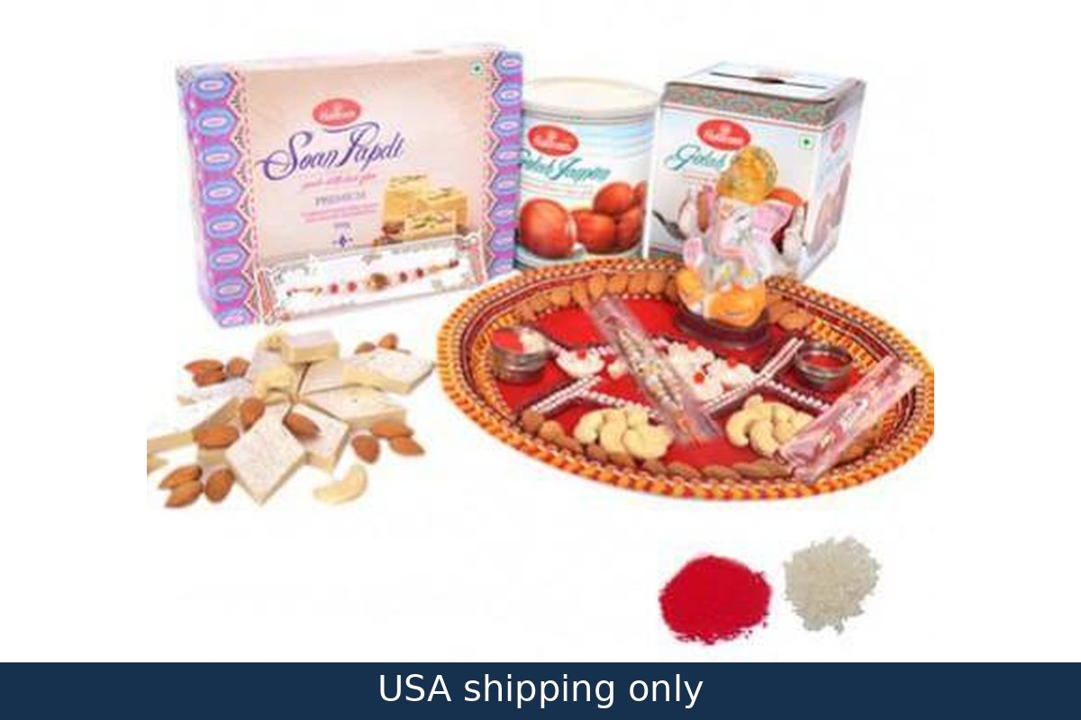1 Rakhi Pooja Thali with Gulab Jamoon, Rasgulla and Soan Papdi