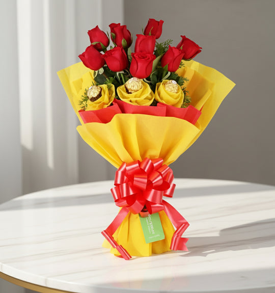 Yellow and Red Roses Bunch – India