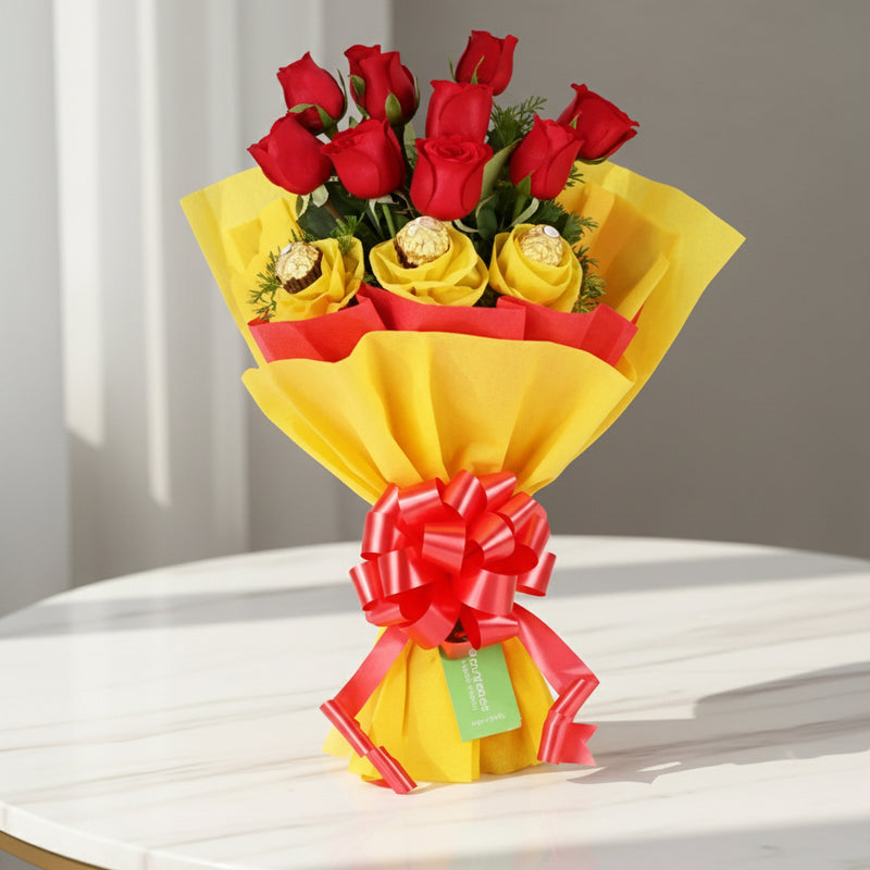 Order Yellow and Red Roses Bunch - Delivery in India