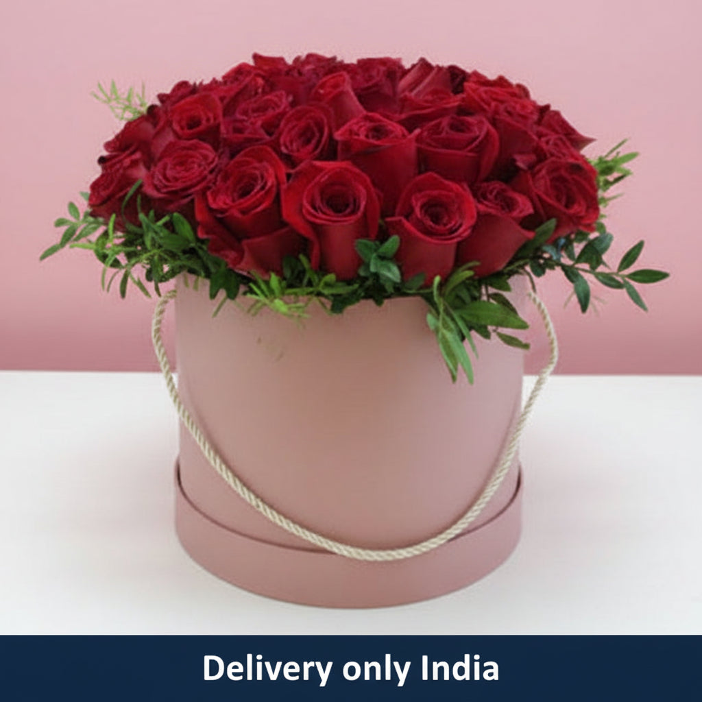 Red Roses Arrangement in Circular Box – India
