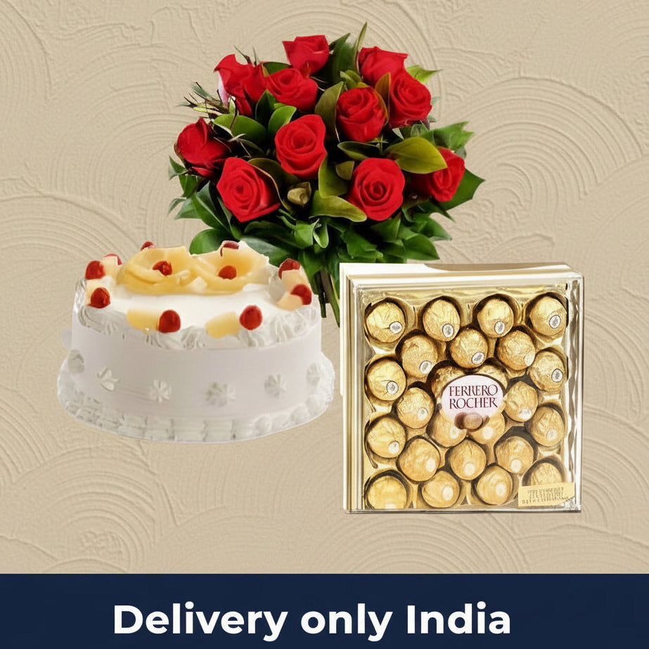 Cake, Roses & Chocolate: Gift Combo – India