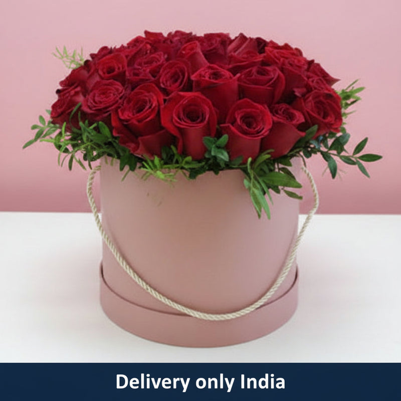 Red Roses Arrangement in Circular Box - India