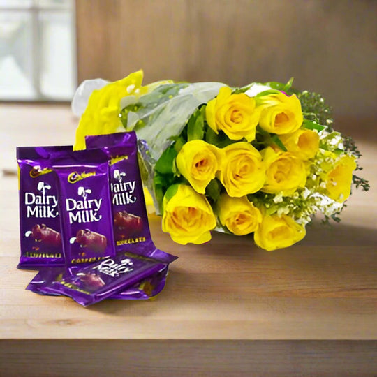 Yellow Roses and Dairy Milk Combo – India