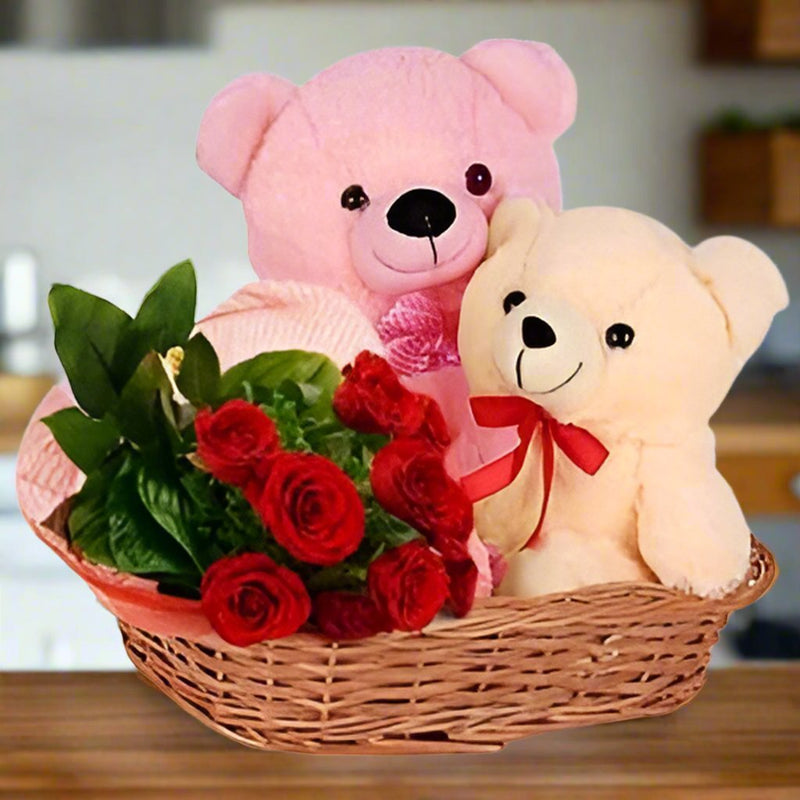 Dual Teddy and Roses - India