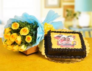 Yellow Roses and Photo cake Combo